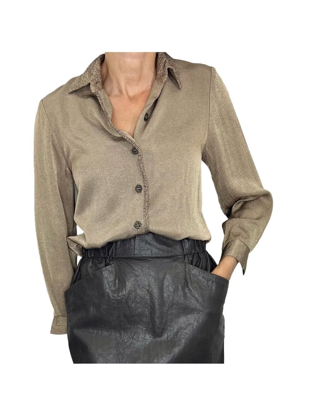 Vintage 80s 90s Canadian made taupey bronze long sleeve old money blouse 4P